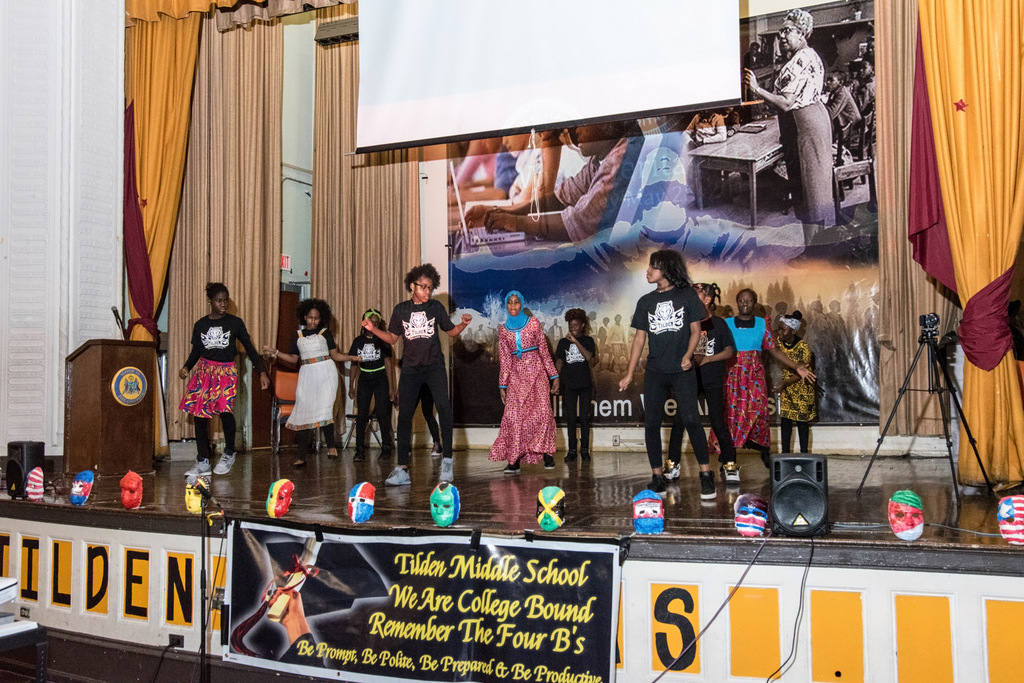 Photo of students perfomring onstage at Tilden Middle School.