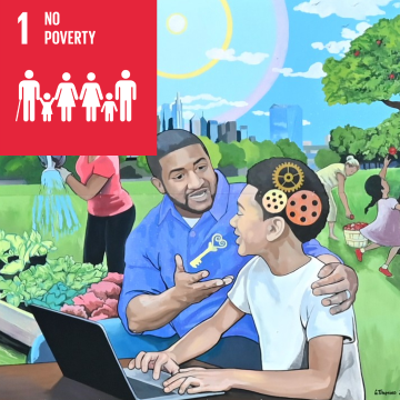 SDG 1 mural, No Poverty,  painted by Gabe Tiberino.
