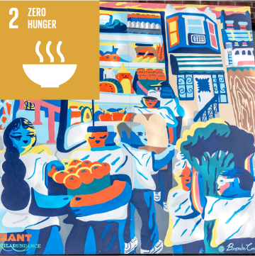 SDG 2 mural, Zero Hunger, painted by Branche Coverdale.