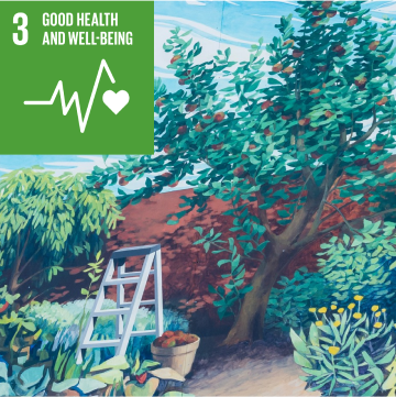 SDG 3 mural, Good Health and Well-Being, painted by David Guinn.