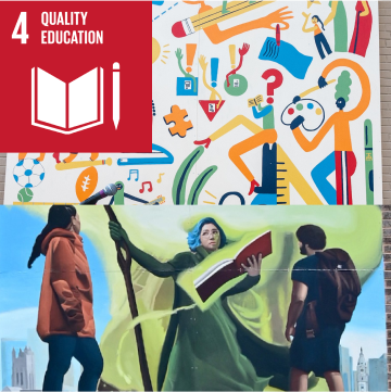 SDG 4 murals, Quality Education, first version painted by Isabella Akhtarshenas, second version painted by Arthur Haywood.