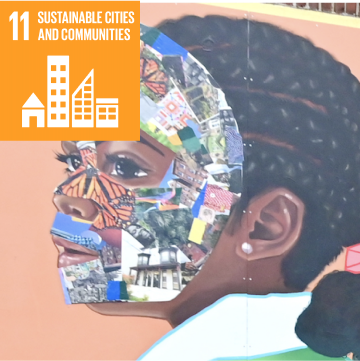 SDG 11 mural, Sustainable Cities and Communities; painted by Nazeer Sabree.